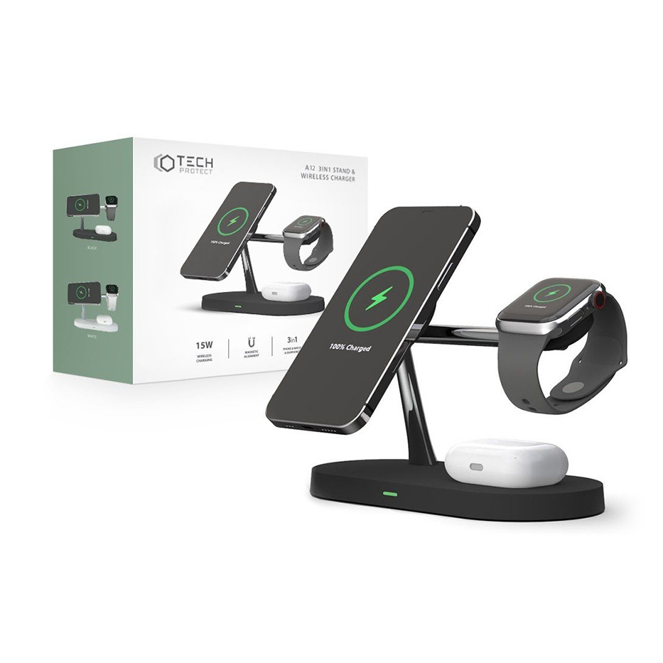 TECH-PROTECT A12 3IN1 MAGNETIC MAGSAFE WIRELESS CHARGER BLACK (FN0345)-0