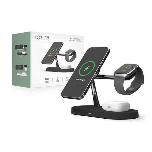 TECH-PROTECT A12 3IN1 MAGNETIC MAGSAFE WIRELESS CHARGER BLACK (FN0345)-0