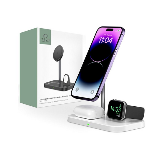 Tech-Protect Qi univerzális vezeték nélküli töltő állomás - 15W - Tech-Protect A22 3in1 Wireless Charger for Phone + Watch + Earphone - fehér (FN0487)-0