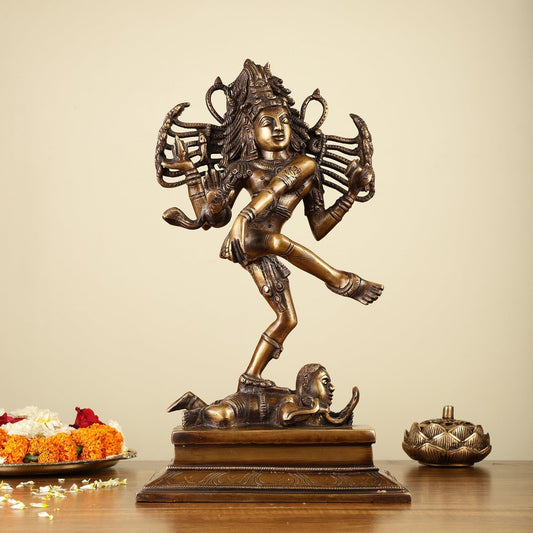 Antique Tone Brass Dancing Shiva Nataraja 14" | 100% Certified Copper & Brass-0