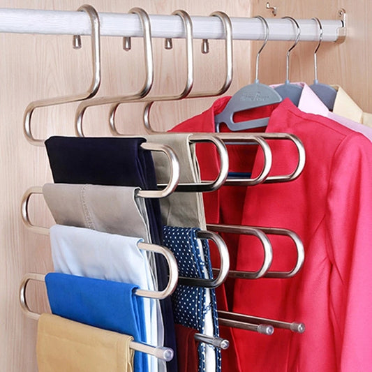 5 layers Stainless Steel Clothes Hangers S Shape Pants Storage Hangers Clothes Storage Rack Multilayer Storage Cloth Hanger-0
