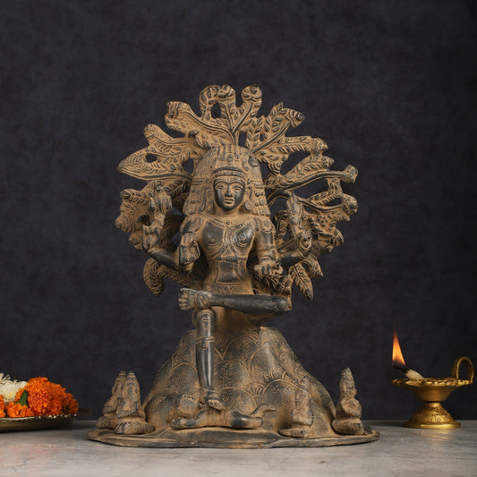 Antique Brass Dakshinamurthy Statue | 12" sand finish | 100% Certified Copper & Brass-0