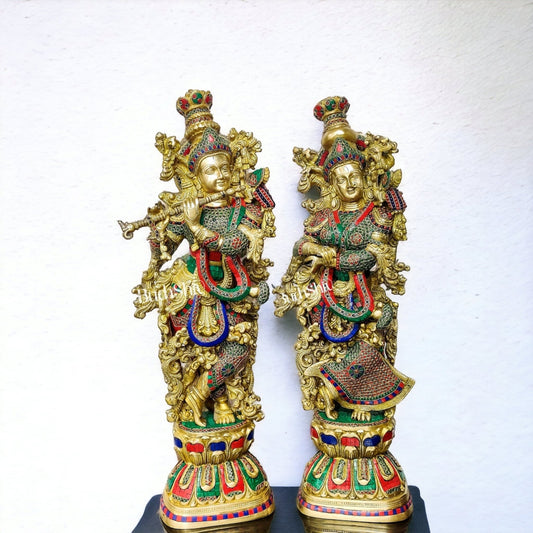 Captivating Handmade Brass Radha krishna Idol 29 inch-0