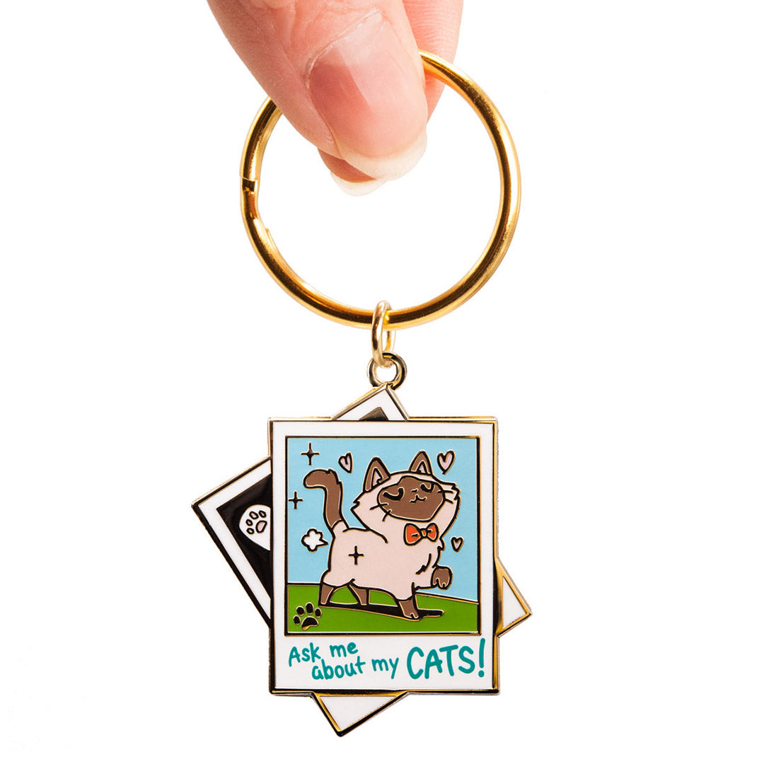 Ask Me About My Cats! (Tonkinese Cat) Keychain