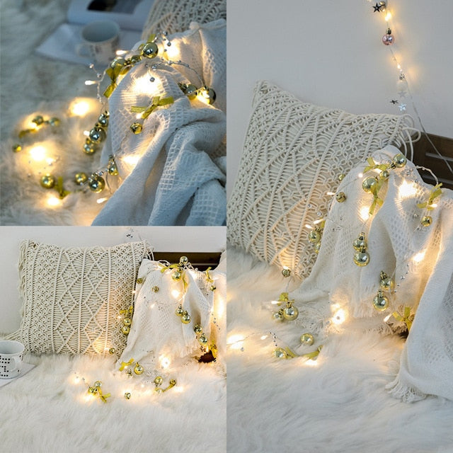 78.7in Christmas Lights Party LED String Lights Holiday Garland Home Decor Christmas Pine Cones Beads Star Led Lights Decoration