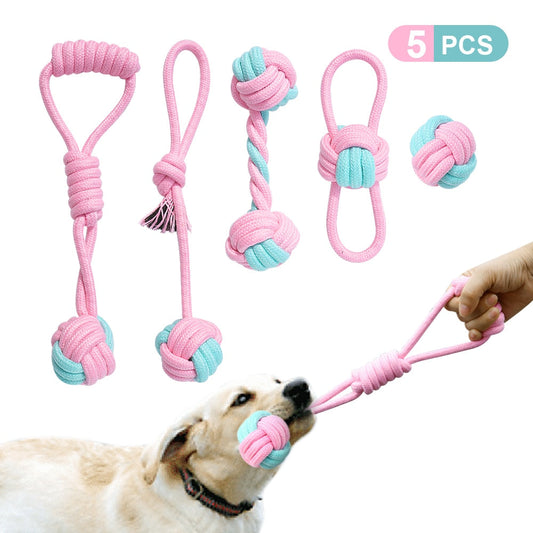 5pcs Cotton Dog Rope Toy Knot Dog Chew Toys Teeth Cleaning Pet Ball For Small Medium Large Dogs Palying Training-0