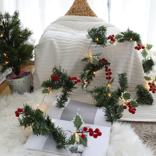 78.7in Christmas Lights Party LED String Lights Holiday Garland Home Decor Christmas Pine Cones Beads Star Led Lights Decoration