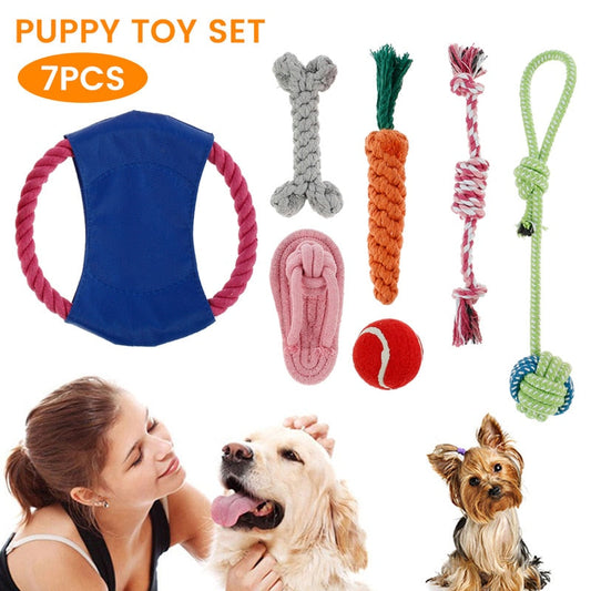 7 Pcs Interactive Dog Toy Kit Cotton Rope Ball Chew Flying Disc Toys for Large Medium Small Dogs Teeth Cleaning Pet Products-0